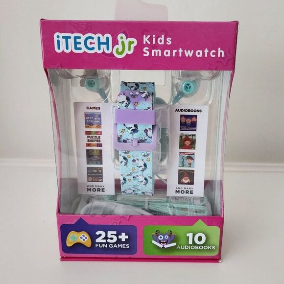 iTech Junior Girls Earbuds & Smartwatch Set - Purple Ombre Unicorn | Educational - Picture 2 of 5